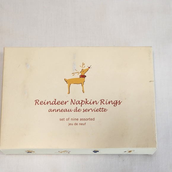 Vintage Pottery Barn Reindeer Napkin Rings Set 9 Christmas Holiday Table Decor - Picture 2 of 8
